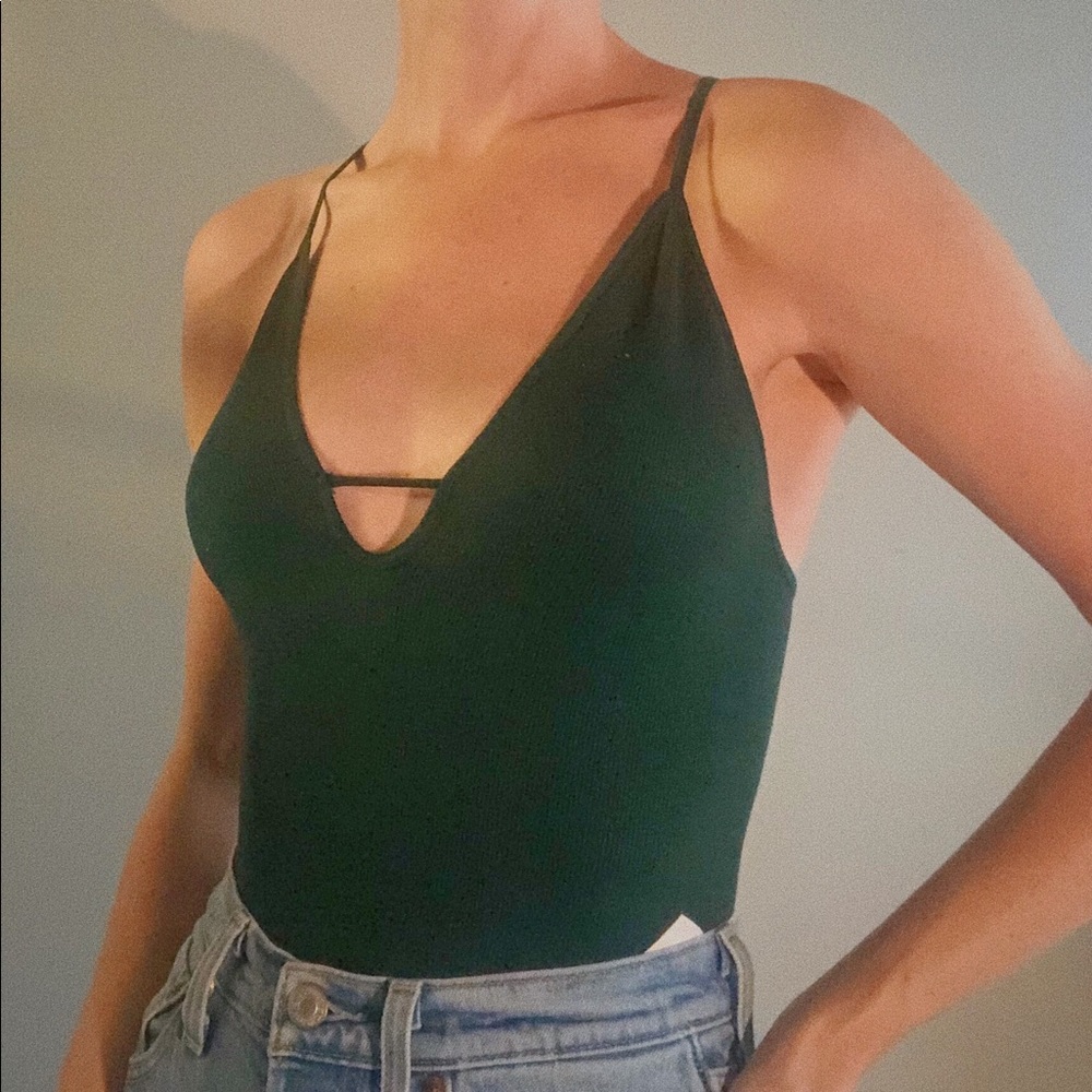 Free People - Dark Green Ribbed Bodysuit